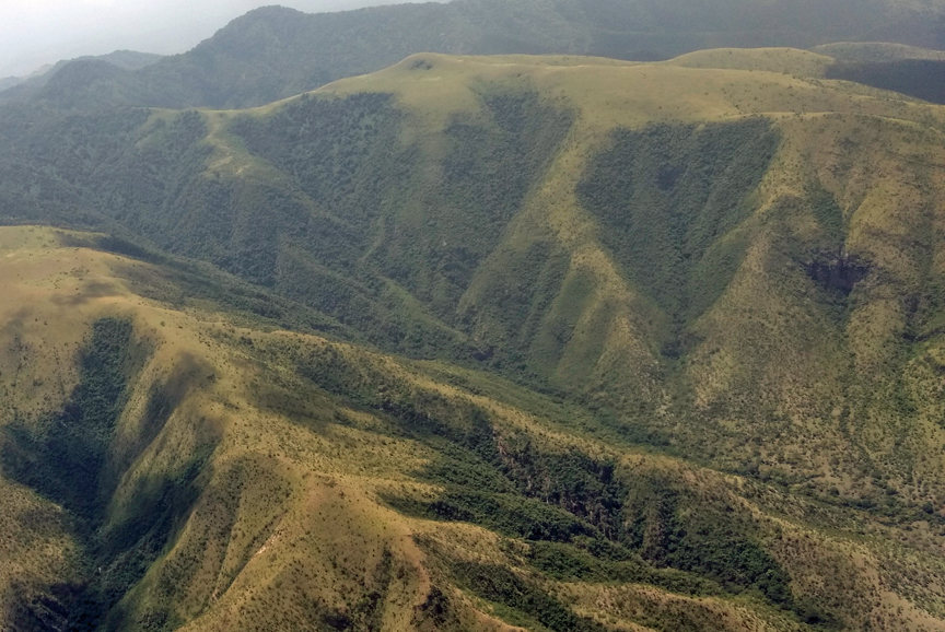aerial view approaching Ngorongoro and Lake Manyara