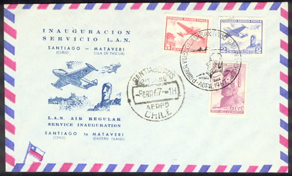 CFirst Flight Cover for Santiago - Easter Island Route