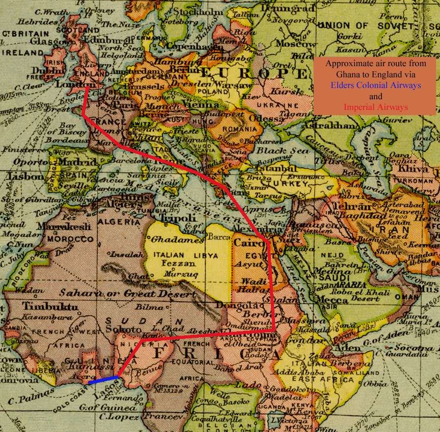 Air Mail Route from Accra to London