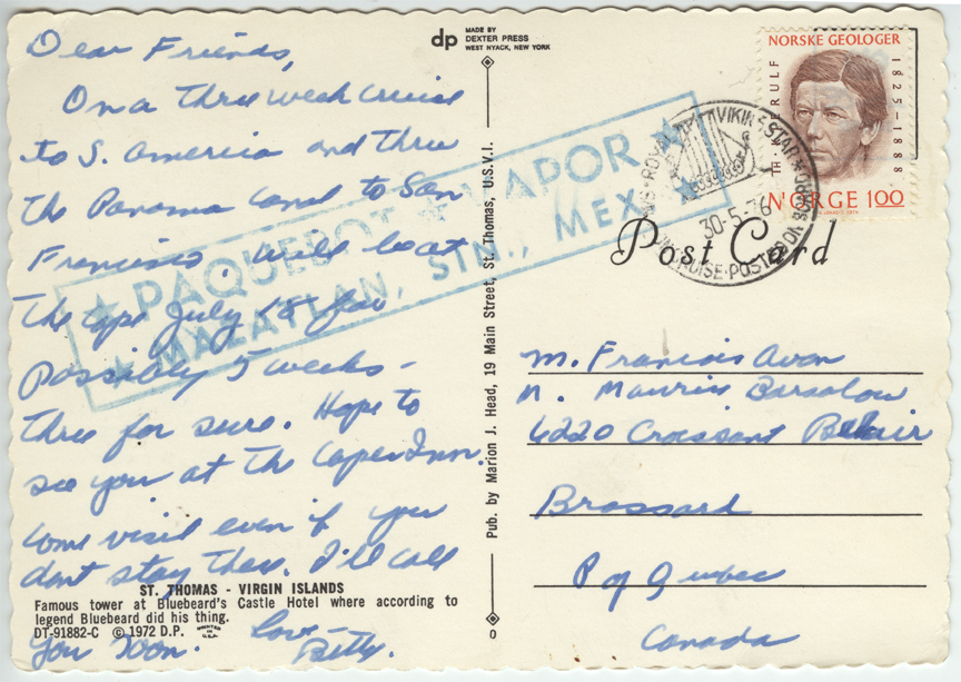 Virgin Islands Post Card with Paquebot Cancellation