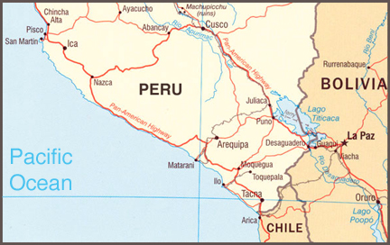 Location of Tacna and Arica
