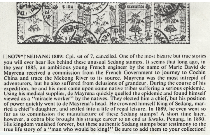 Philatelic Advertisement for Sedang Stamps