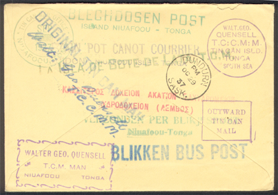 1937 Tin Can Mail Cover Reverse