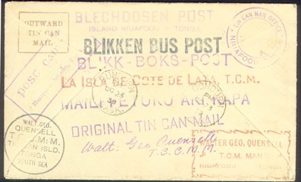 1939 Tin Can Mail Cover Reverse