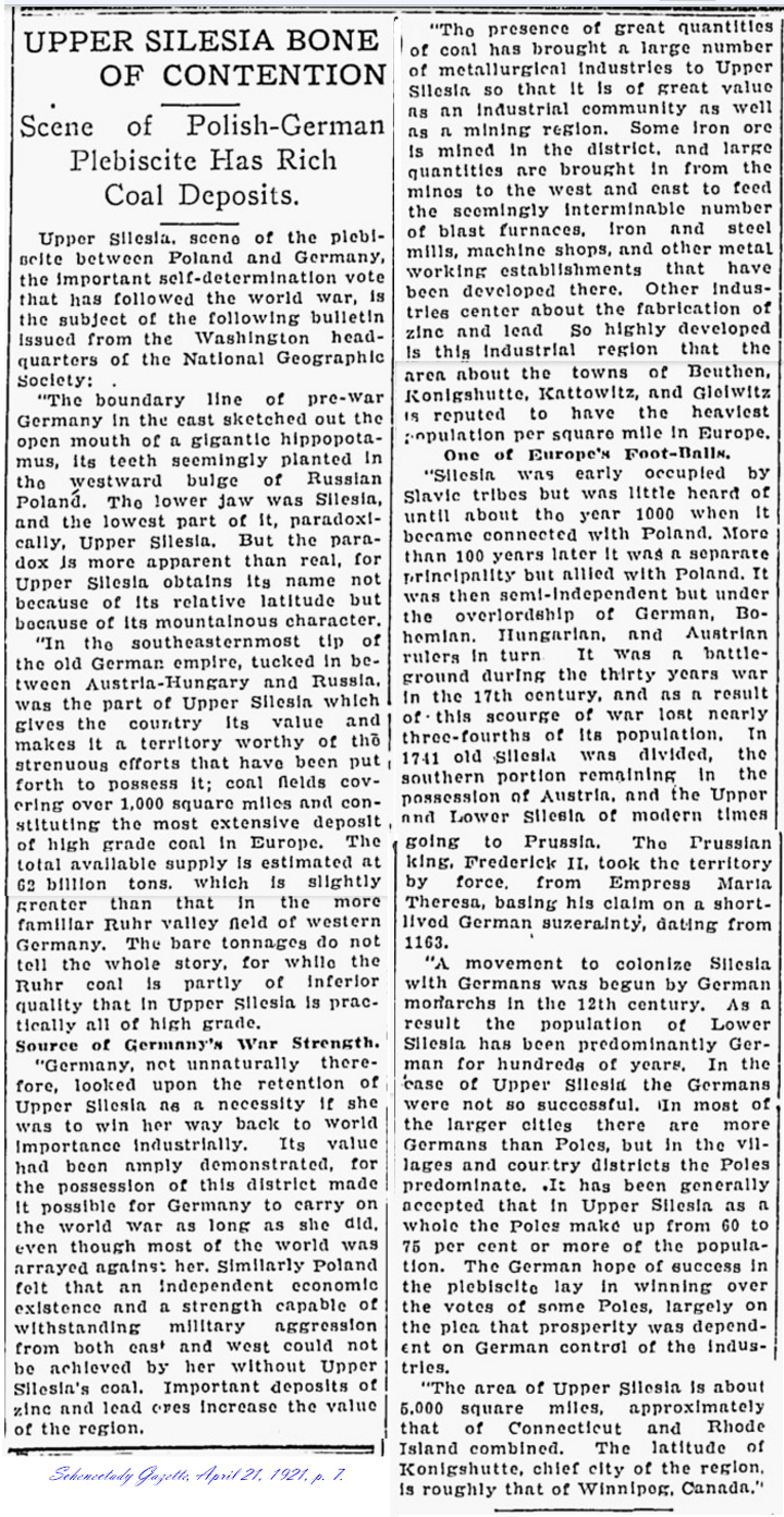 1921 newspaper article about Upper Silesia