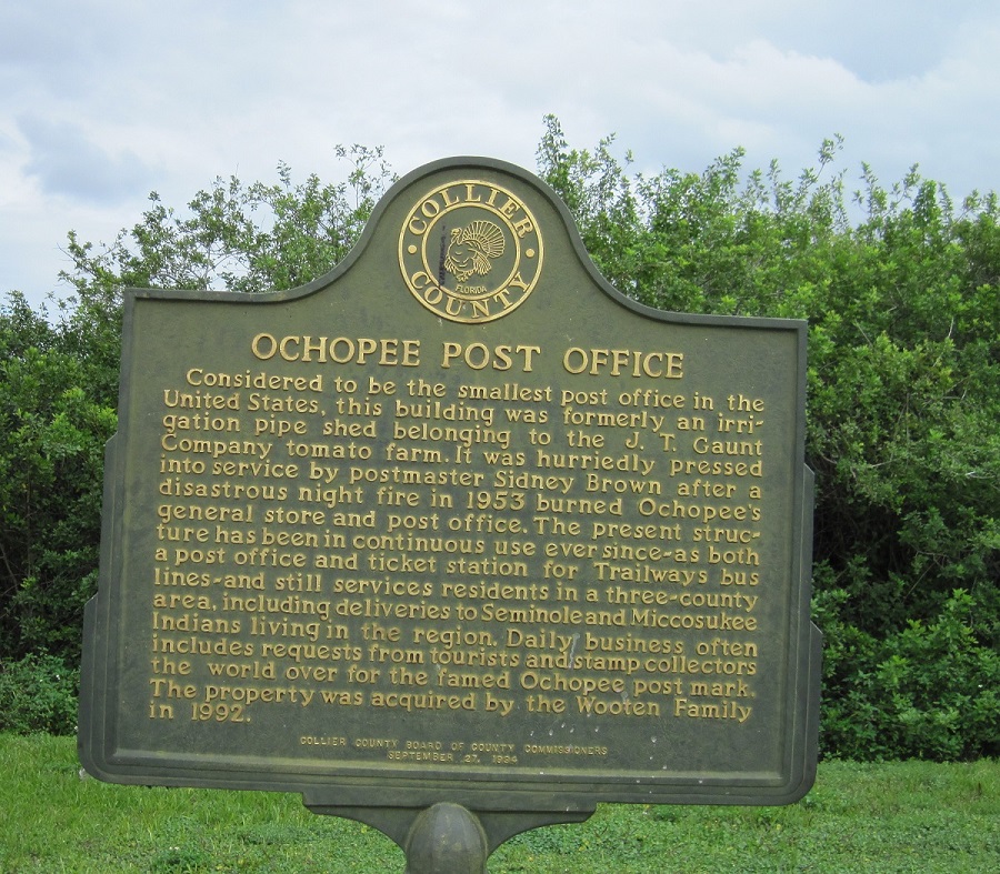 Historical Plaque for Ochopee Post Office