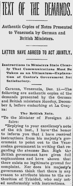 Newspaper article regarding Venezuelan protests about the Banrigh