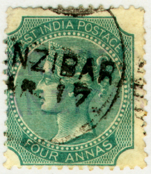India 4 Anna Definitive Postmarked ''Zanzibzar''